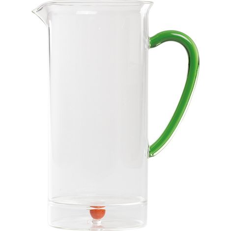 Caraffa Teca Frutta grande alta in vetro borosilicato colore Arancia, capacità 120 cl, design artigianale con decoro protetto in doppio fondo (1/3)