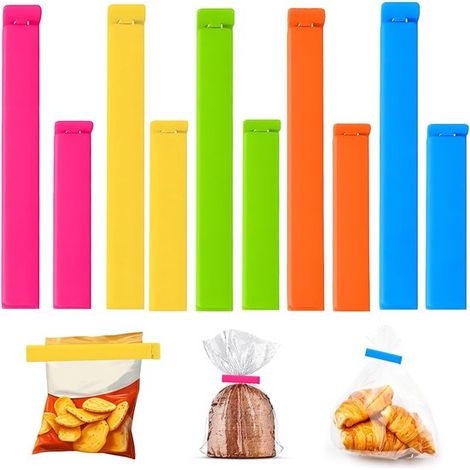 10 clip di chiusura, clip di chiusura per sacchetti, clip per sacchetti da 11 cm, clip per sacchetti multicolore, clip per sacchetti riutilizzabili per caffè, latte in polvere, biscotti, caramelle (1/2)