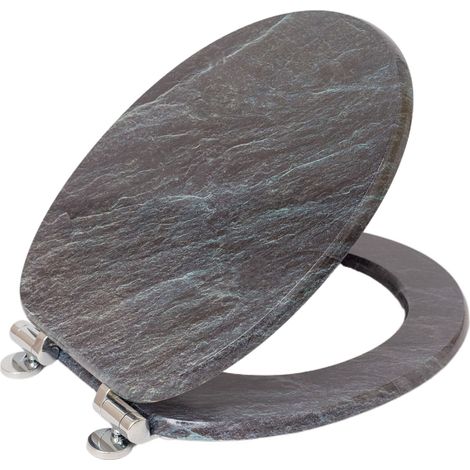 Abattant de toilette en bois MDF, fermeture douce, couvercle décoratif à fermeture amortie, installation facile, compatible avec les toilettes rondes/allongées standard (1/5)