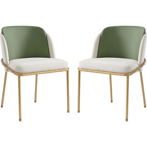 Set mit 6 modernen Esszimmerstühlen aus PVC-Kunstleder in Grün und Beige mit Stellfüßen (1/5)