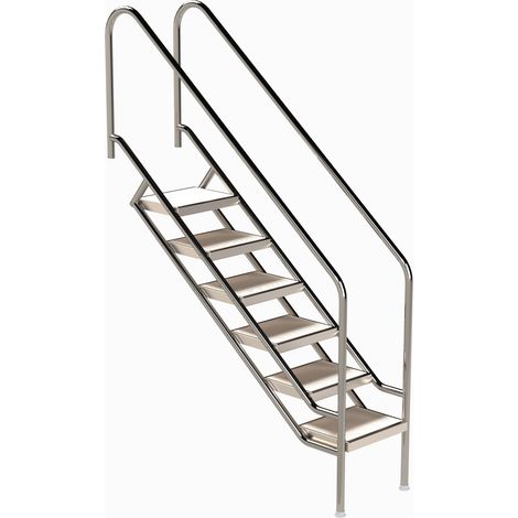 Eichenwald Pooltreppe Modell 08.1 Miami Beckentiefe 1399mm Ausladung 1338mm 6 Edelstahl Waffelblech-Stufen