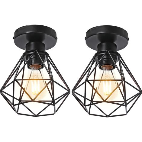 Metal Cage Ceiling Lights Retro Industrial Chandelier Black Creative Ceiling Lamp For Indoor Bar Club 2PCS