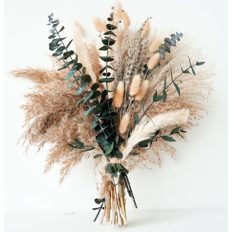 Bouquet herbe pampa verte fleurs séchées lavande eucalyptus décoration bohème maison chambre mariage