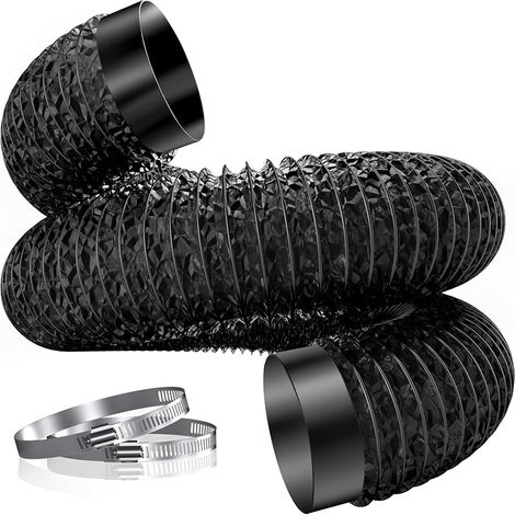 Tuyau d'évacuation d'air Ø 100 mm, tuyau en aluminium PVC de 3 m avec 2 colliers de serrage pour sèche-linge, ventilateur, hotte aspirante, système de ventilation, noir (1/5)