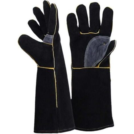 Gants résistants au feu et à la chaleur extrêmes, cuir avec coutures en kevlar, parfaits pour cheminée, poêle, four, grill, soudage, barbecue, mig, support à marmite, traitement des animaux（14 pouces） (1/4)