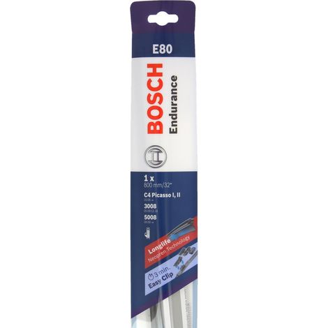 Bosch – Balai essuie-glace plat ENDURANCE E80 – Ultra plat sans armature – Adaptateur Multi-clip pour fixation universelle – Essuyage silencieux et performant