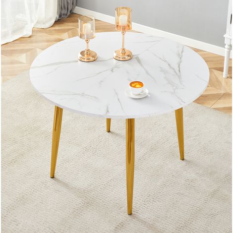 Mesa redonda extensible 107-137 cm MDF metal blanco, ahorra espacio – MEUBLIV (1/5)