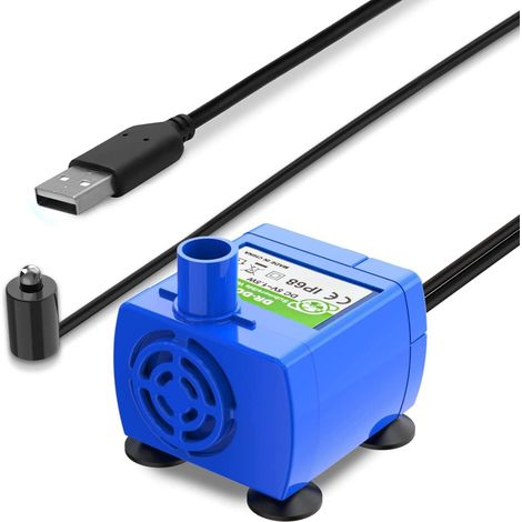 Pompe de fontaine à eau pour chat silencieuse avec port USB, cordons d'alimentation de 1,8 m, indicateur LED, petite pompe pour aquarium, bleu (1/5)
