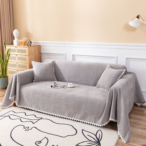 Sofabezug aus Chenille-Nylon, vielseitig einsetzbar, maschinenwaschbar, für alle Jahreszeiten, grau, 180 x 300 cm / 1,97 x 3,28 yd (1/4)