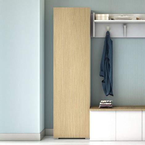 Armario Multiuso 1 Puerta Tropaeolum, 7 Estantes, Hecho en Italia, 30.00x182.00h cm Blanco Estriado (1/3)