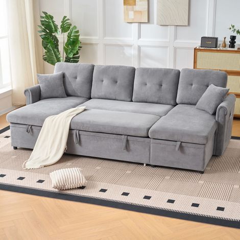 Canapé d'angle en U convertible avec rangement, 266 x 130 x 85 cm, chenille gris OKMYHOME (1/5)
