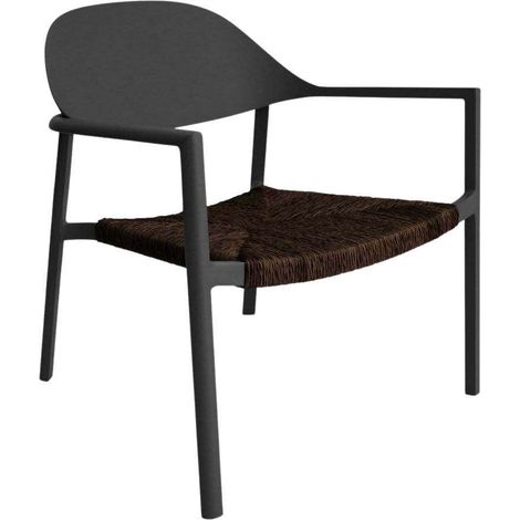 PROLOISIRS Fauteuil lounge empilable - BAGE - Aluminium époxy graphite - Assise wicker noir (1/3)