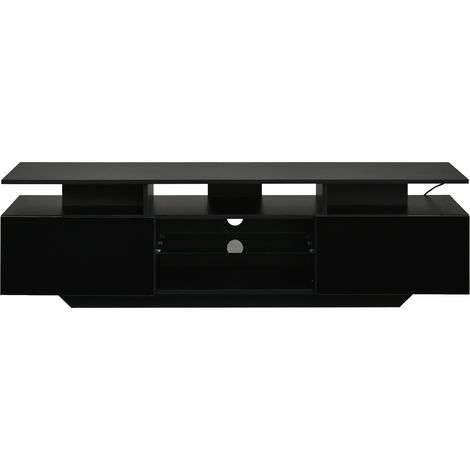 Meuble TV 160x40x45 cm avec 2 armoires, étagères en verre trempé, LED contrôlable par app, noir (1/5)