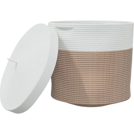 Panier de rangement et couvercle marron et blanc Ø40x35cm coton