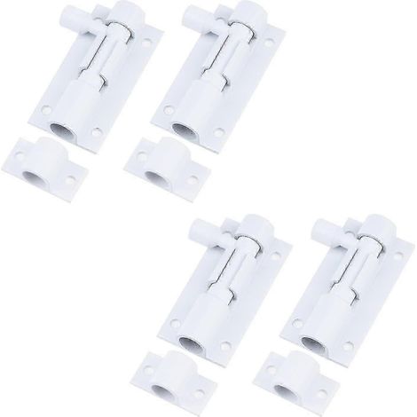 Verrou à barillet robuste blanc avec vis - Lot de 4 loquets coulissants - Loquets de sécurité coulissants de 5 cm pour porte - Cadeau spécial (1/4)