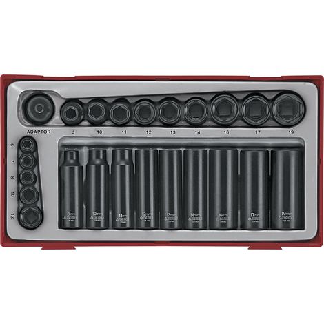 Jeu de douilles à choc court et long TTX1 tray 1/4 3/8 8- 19mm 24 pièces Teng Tools TT9024