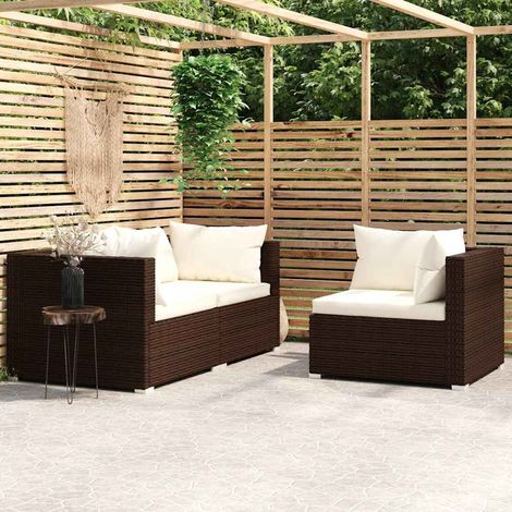 Salon de jardin 3 pcs Ensemble Table et Chaise de Jardin - avec coussins Marron Résine tressée BV827809 - BonneVie (1/5)