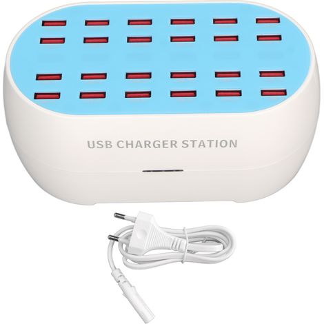 Station de Charge USB 160W 24 Ports Chargeur Multiprise Intelligent avec Puce pour Hôtel Magasin École 100-240V Prise EU (1/5)