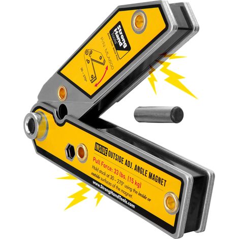 Angolo regolabile quadrato di saldatura magnetica, 6 pollici, Angolo 30 °-270 °, Magneti interni/esterni, Pin impostazione angolo, Forza di trazione magnetica 30 Lbs, MLA600, Strong Hand Tools (1/5)