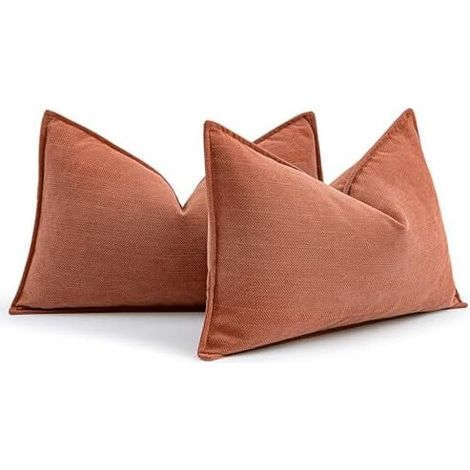 Funda de almohada lumbar de chenilla de una sola pieza, color naranja quemado, de 30 x 50 cm (12 x 20 pulgadas): una decoración rústica para sofás, camas y salas de estar.