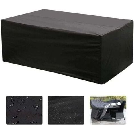 1 housse pour mobilier de jardin, Oxford 210D, imperméable 3000 Pa, protection UV, avec œillets métalliques et cordon de serrage, pour table rectangulaire ou ovale (1/4)