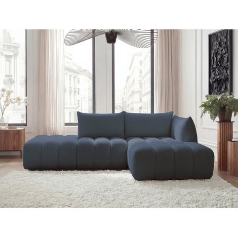 BOBOCHIC - Canapé d'angle fixe modulable AZRA tissu bouclette Angle droit  Bleu foncé (1/5)