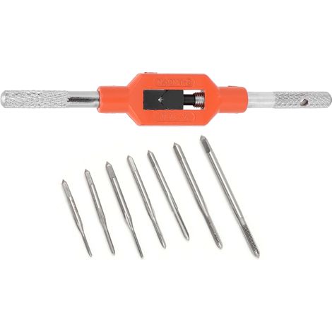 7Pcs Tap Mini Alloy Steel Machine Screw Thread 1Pc Wrench Holder Industry Manual Tools (1/5)