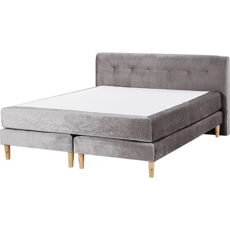 Cama continental tapizada en terciopelo gris 160 x 200 cm con colchón de muelles embolsados con cabecero Marquise