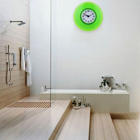 Badezimmer-Küchenspiegel-Wanduhr mit Saugnapf, wasserdicht, Quarzuhr, Dekoration, Grün (1/4)