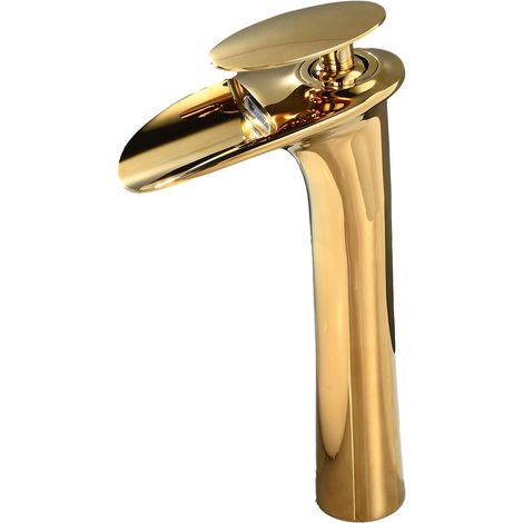 Mitigeur cascade doré haut - Robinetterie laiton or - Pour vasque de luxe (1/5)