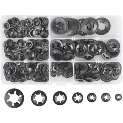 INHHUB 280 Pcs Rondelles De Blocage Rondelles De Verrouillage, Rondelles À Verrouillage Rapide De Rondelles De Verrouillage En Acier M3 M4 M5 M6 M8 M10 M12, 7Tailles, Noir-INHHUB
