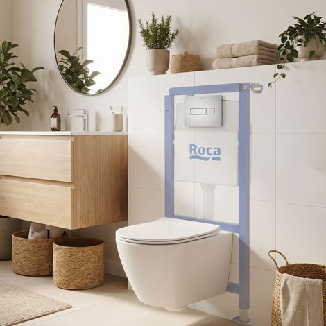 Pack WC con bastidor Roca + WC suspendido sin brida Swiss Aqua Technologies con tapa SoftClose + placa (ROSTINWR05-IN)