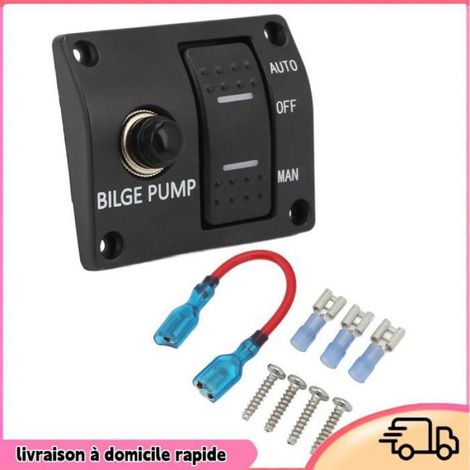 1 Panneau de commutation pompe de cale, disjoncteur 15A intégré, interrupteur 3 voies MAN-OFF-AUTO, tension 12V/24V, pour bateau et yacht (1/5)