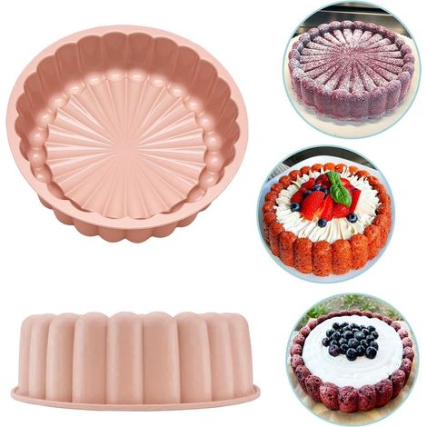 Runde Silikon-Kuchenform (20 cm Durchmesser), antihaftbeschichtet, wiederverwendbar, geriffelt, ideal für Käsekuchen, Brownies und Schokolade.
