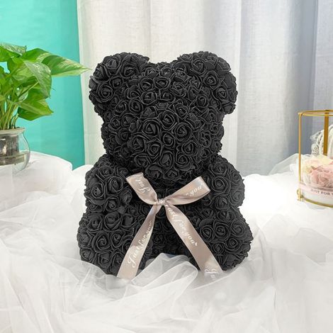 Ours en roses de mariage pour femmes et filles, cadeau d'anniversaire de Saint-Valentin, décoration d'intérieur (noir)
