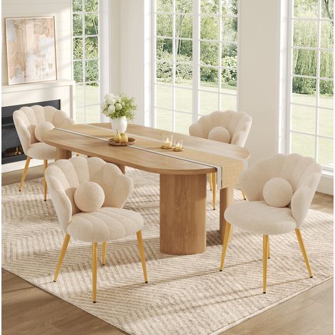 Lot de 4 chaises 60x62,5x83 cm en tissu peluche beige, dossier enveloppant, stables – MEUBLIV (1/5)