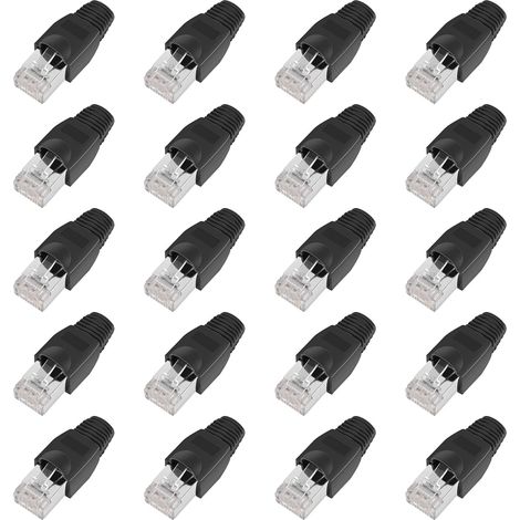 20pcs Shielded Modular Network Sockets RJ45 Ethernet Cat5e Cat5 Cat 5e Cat6 Cat6e 8P8 C UTP STP 50U Gold Plated LAN Cable Plug (Black) (1/5)