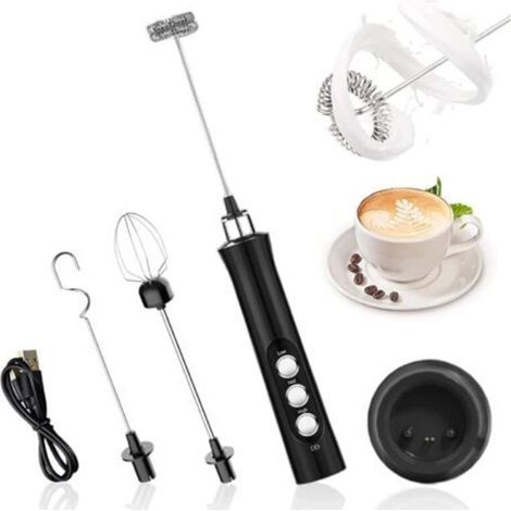 Mousseur à Lait Électrique, Mousseur de Lait Rechargeable USB et Mini Fouet Electrique, pour Café Crème Cappuccino Latte Cocktails Jus