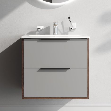 AM.PM Badmöbel Set Badezimmerschrank mit Waschbecken Hängender Waschbecken mit Unterschrank mit Soft Close, 60 cm, 2 Schubladen, Graphit matt