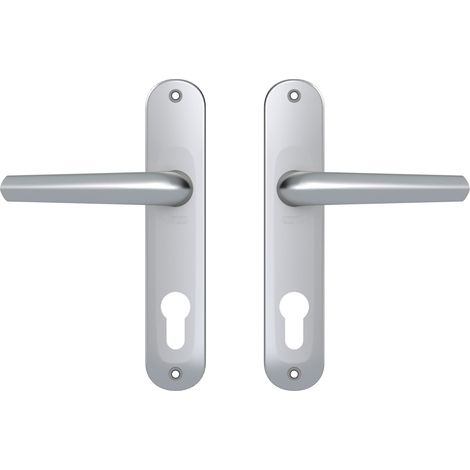 1 - Poignée de porte - Plaque de propreté - Entraxe 165 mm - Carré 7 mm - Pour porte d&39entrée et bureau - Argent - Zamak (1/5)
