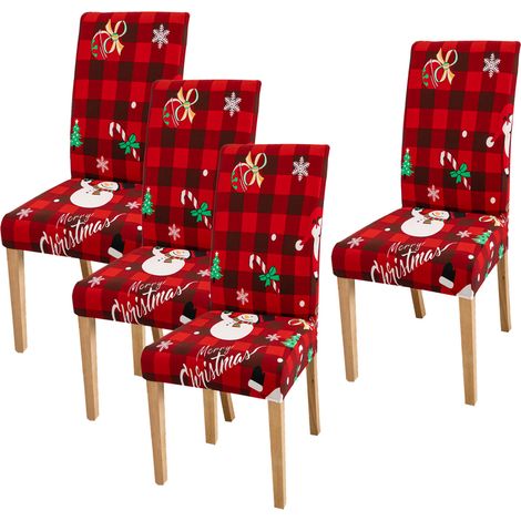 Funda Para Silla Estirada - Estampado Navideño Rojo Y Negro - Protector De Silla Lavable - Cubierta Desmontable Para Silla De Comedor - 4 Unidades (1/5)