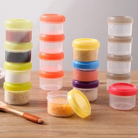 Juego de 4 mini recipientes para alimentos con tapa, ideales para yogur, salsas, etc. (3,5 cm, multicolor). (1/4)