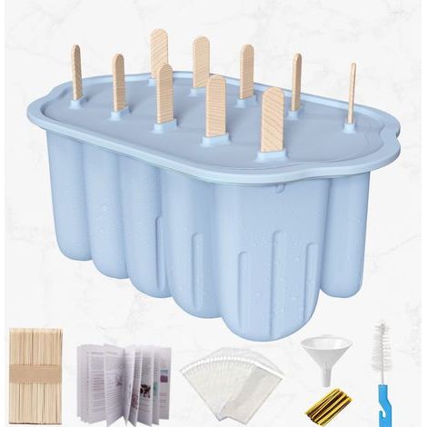 Moule à bâtonnets glacés en silicone 10 cavités réutilisable avec couvercle antifuite et brosse de nettoyage (1/5)