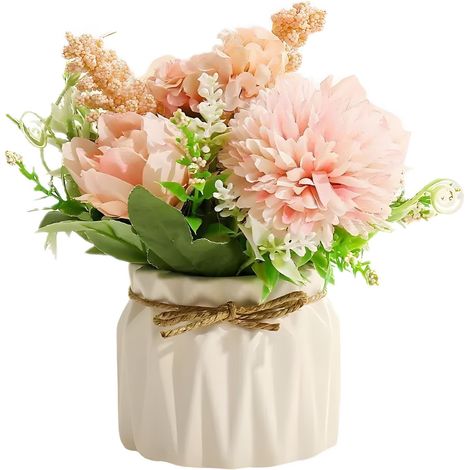 Kunstblumen mit Vase – realistisches Blumenarrangement aus Seide, künstliche rosa Hortensien, Innendekoration. (1/5)