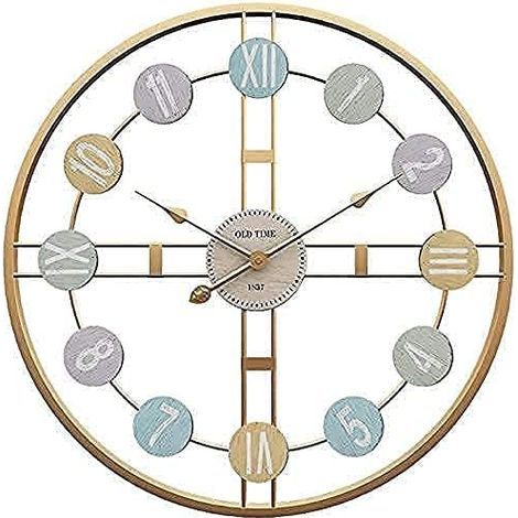 Horloge Murale Ronde Rétro 40cm Horloge Chiffres Romains Métal Décor de Chambre (Or)