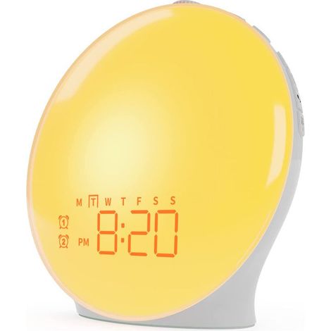 EASYCOMFORT Réveil Lumineux Simulateur d'Aube et Crépuscule, Lampe de Chevet LED 18 Couleurs & Veilleuse Enfant, Radio Réveil Matin avec 7 Sons Naturels, 20 Niveaux de Luminosité, Fonction Snooze, Dou (1/5)