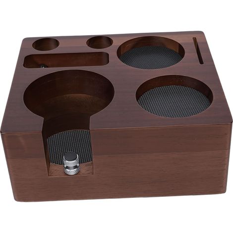 Kaffeetampingstation mit Filterhalter aus Akazienholz, Tamper und Aufbewahrungsmöglichkeiten für diverses Zubehör (1/5)