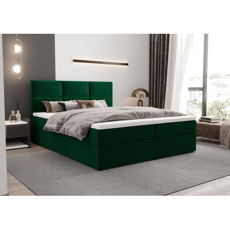 Lit Boxspring Mallorca - Vert Bouteille - 180x200 Cm - Lit Moderne - Tête De Lit Ergonomique - Matelas À Ressorts Bonnell (1/5)