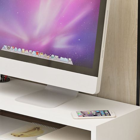 Support surélevé ergonomique pour écran d'ordinateur portable avec espace de rangement supplémentaire et base surélevée, blanc chaud. (1/5)