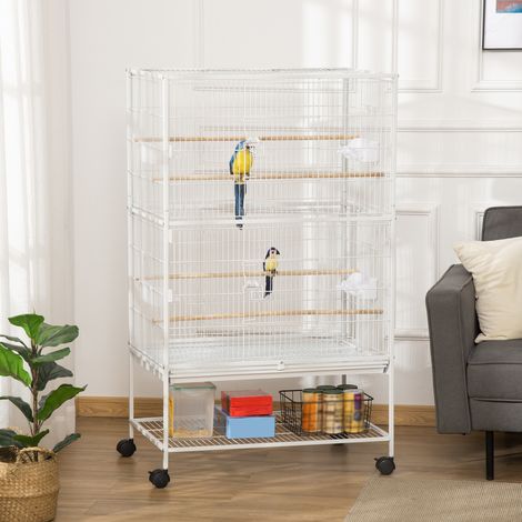 Cage Oiseaux Roues Plateau Amovible Étagère Canaries Perruches Blanches Animaux Compagnie 78x52x132cm